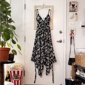 WORLD MARKET | Black and White Printed Handkerchief Hem Jumpsuit with Pockets